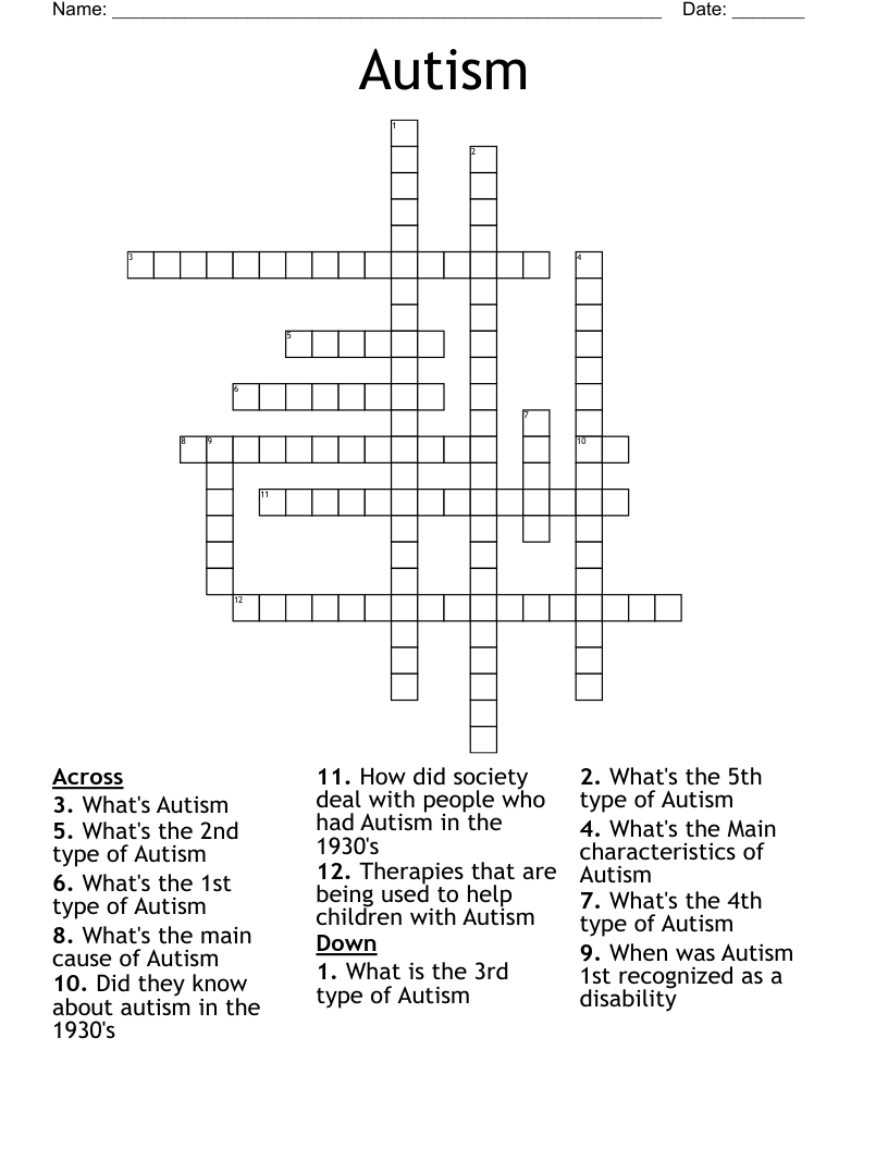 Autism Crossword