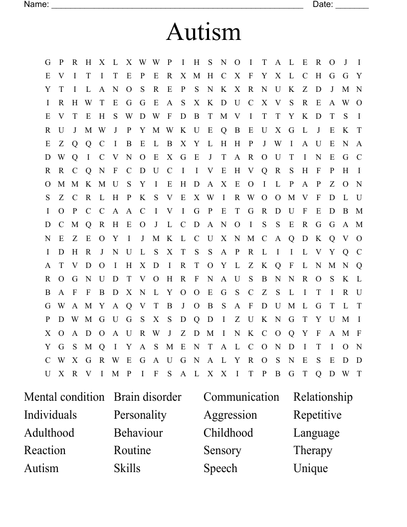 Autism Word Search