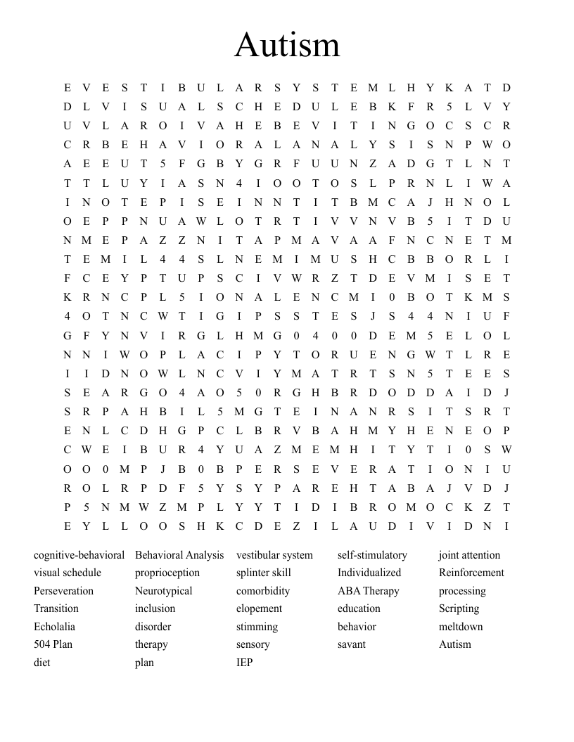 Autism Word Search