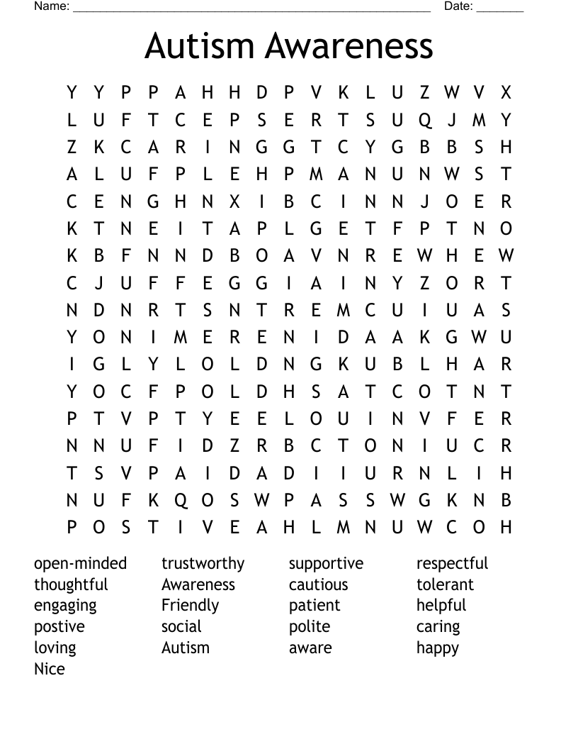 Autism Awareness  Word Search