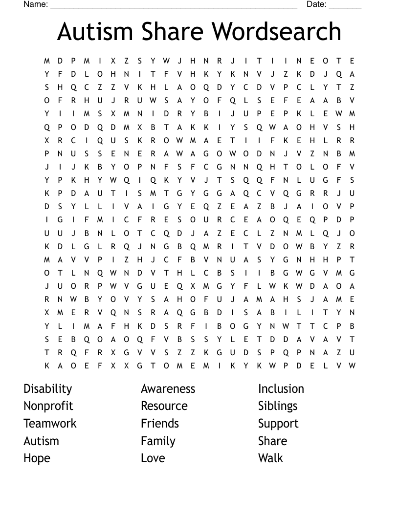 Autism Share Wordsearch