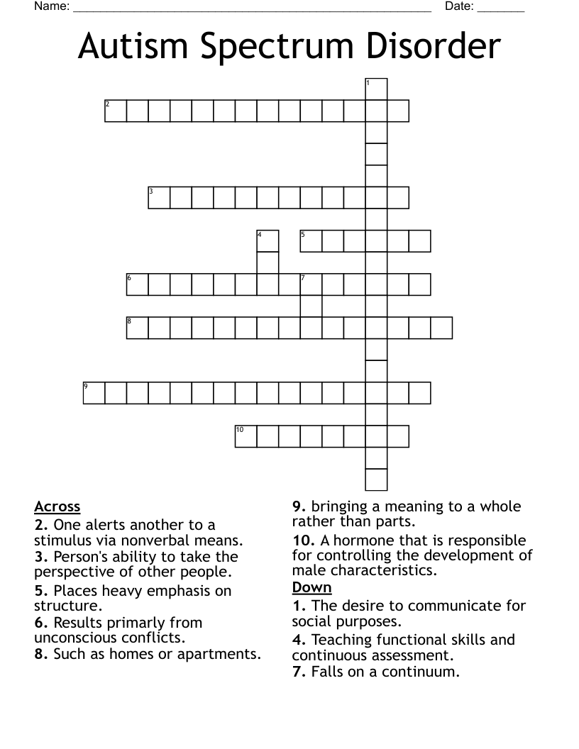 Autism Spectrum Disorder Crossword