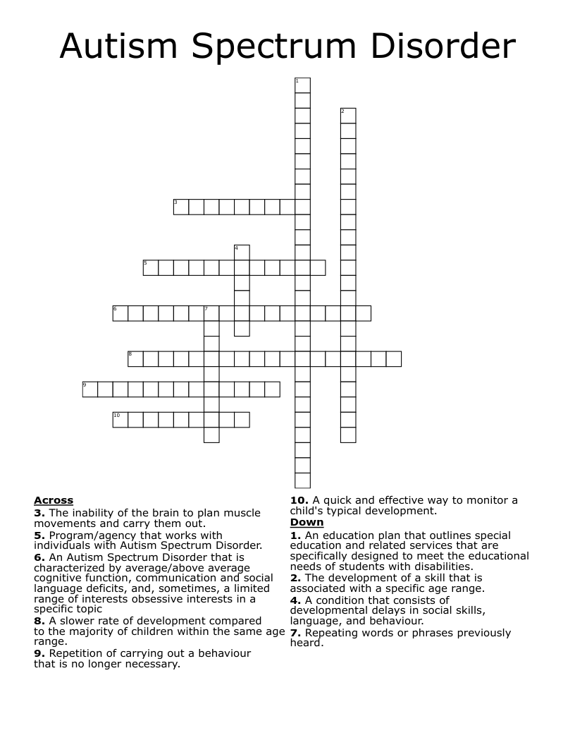 Autism Spectrum Disorder Crossword