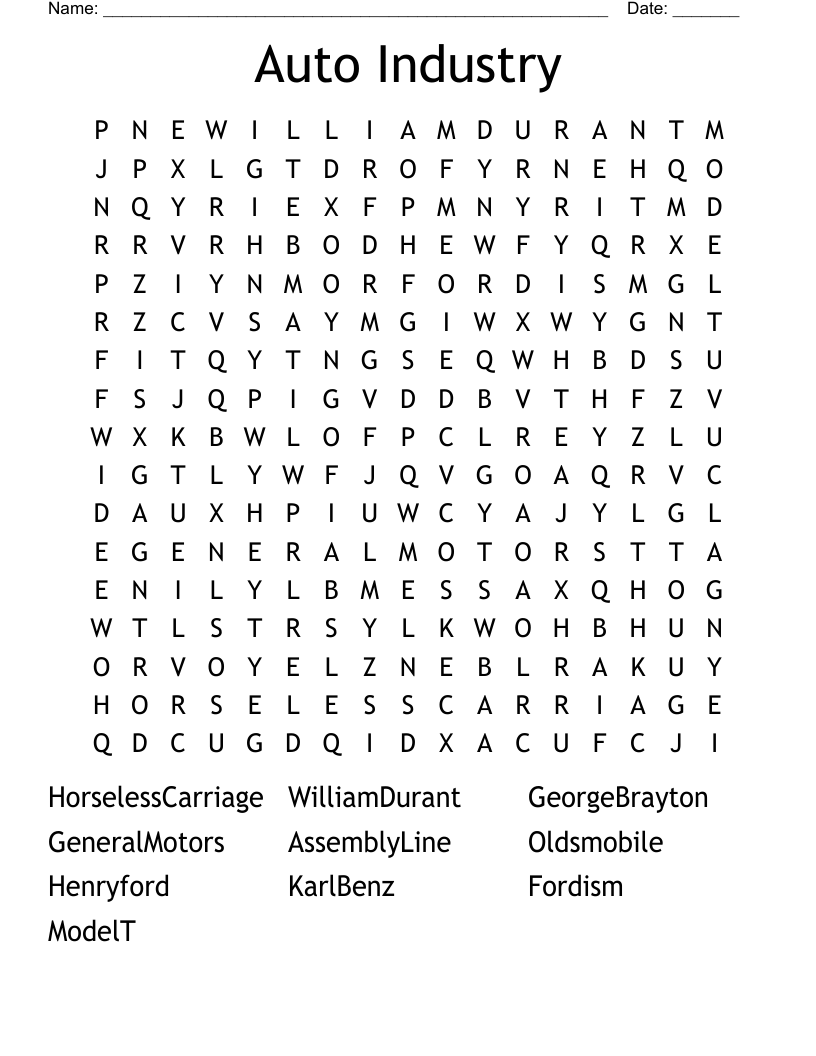 Auto Industry Word Search