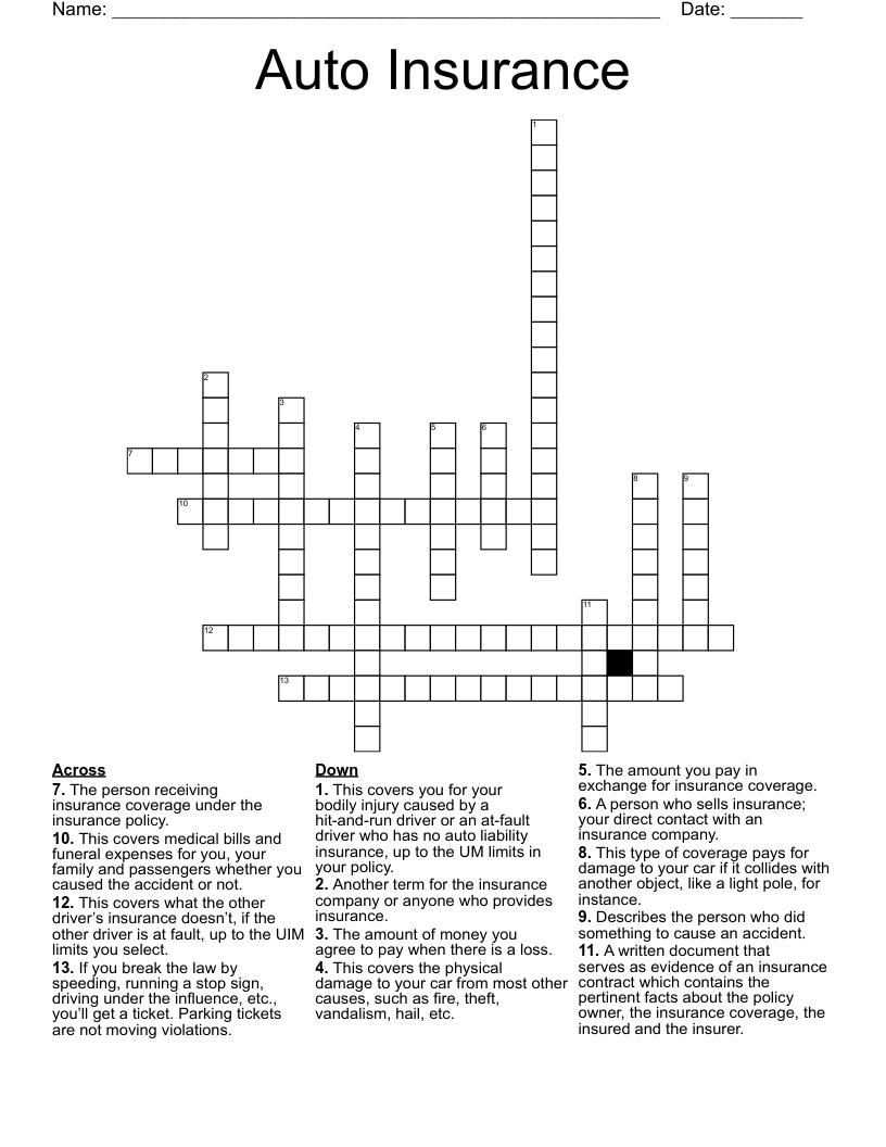 Auto Insurance  Crossword