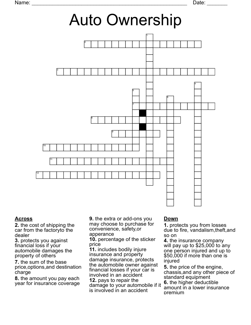 Auto Ownership Crossword
