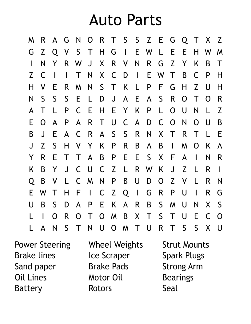Auto Parts  Word Search