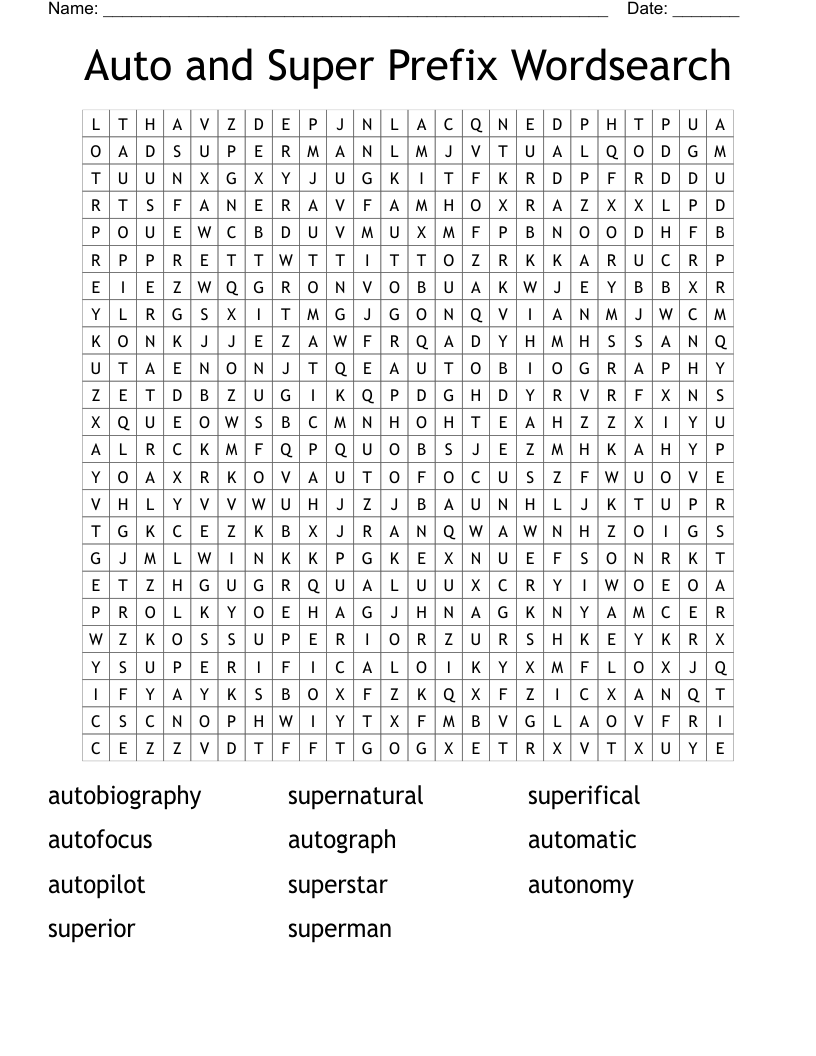 Auto and Super Prefix Wordsearch