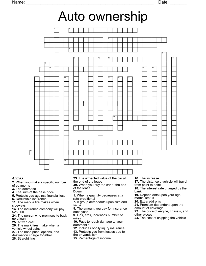 Auto ownership  Crossword