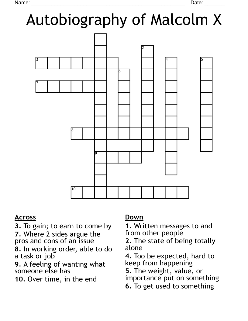 Autobiography of Malcolm X Crossword