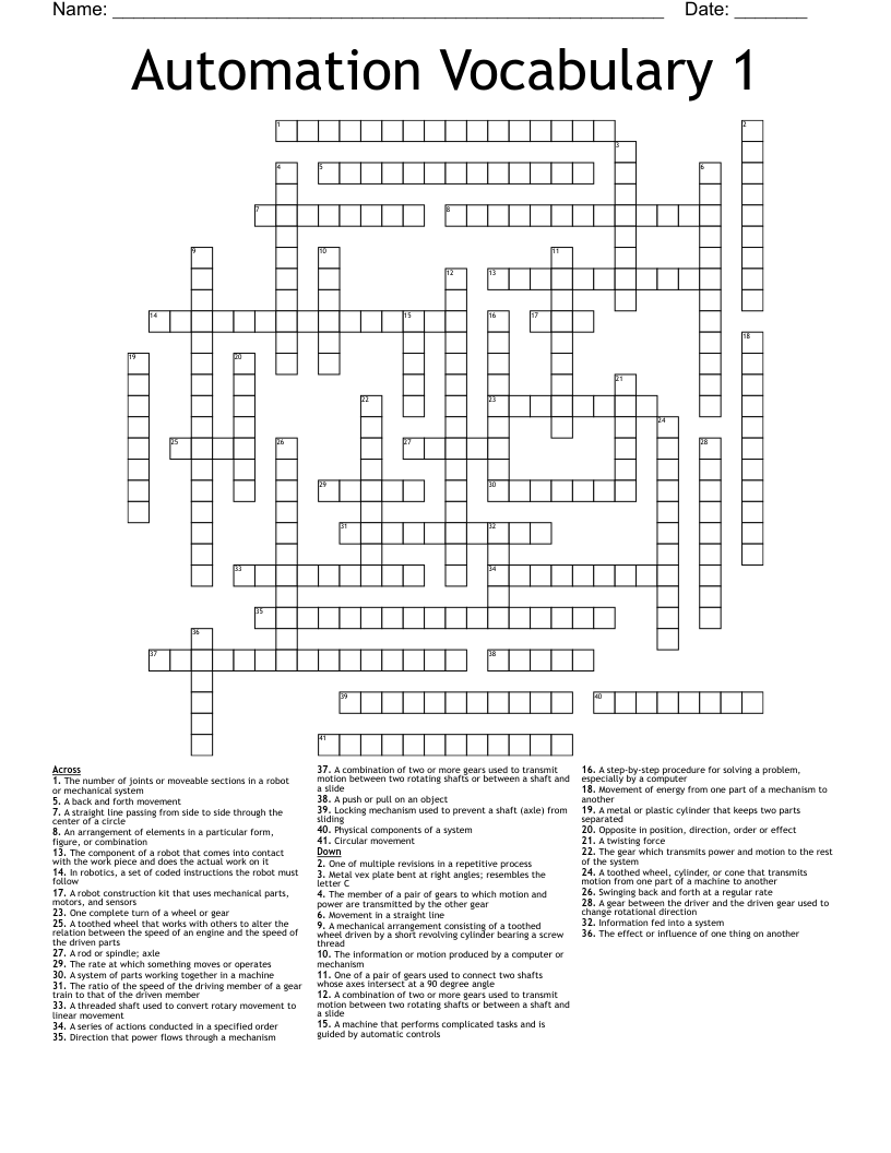 Automation Vocabulary 1 Crossword