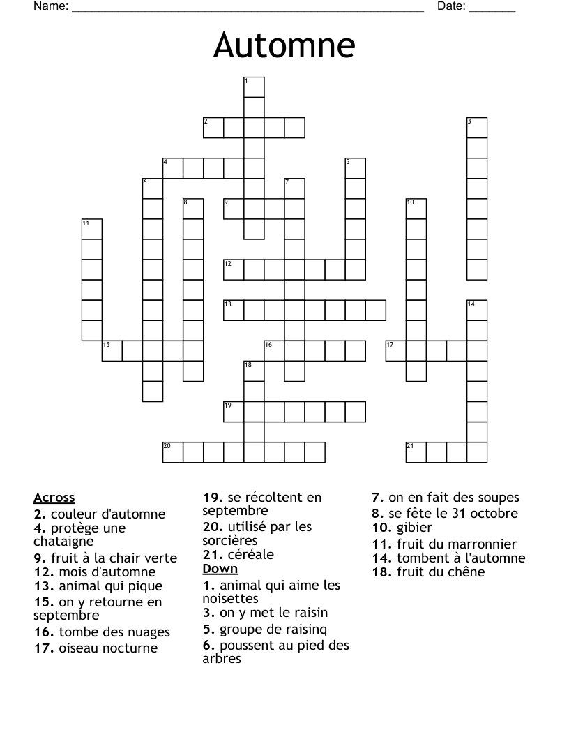 Automne Crossword