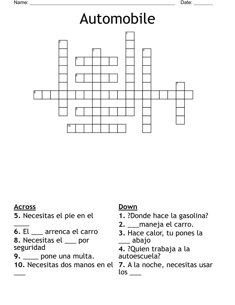 Automobile Crossword