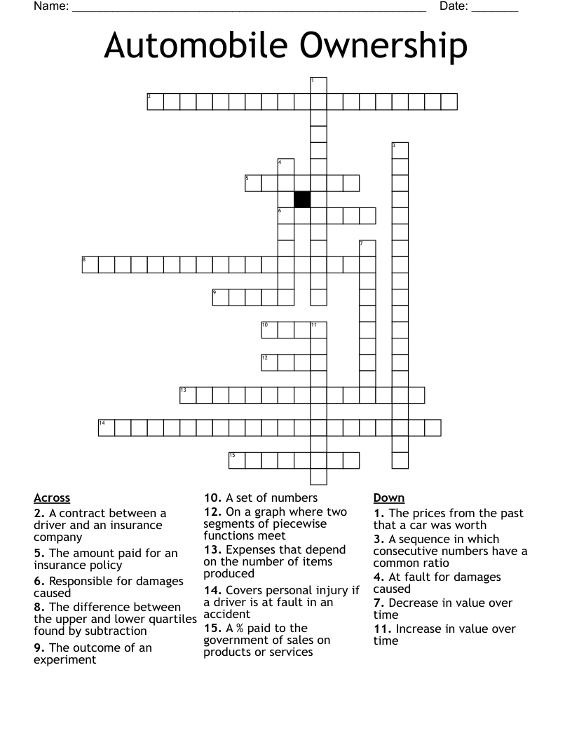 Automobile Ownership  Crossword