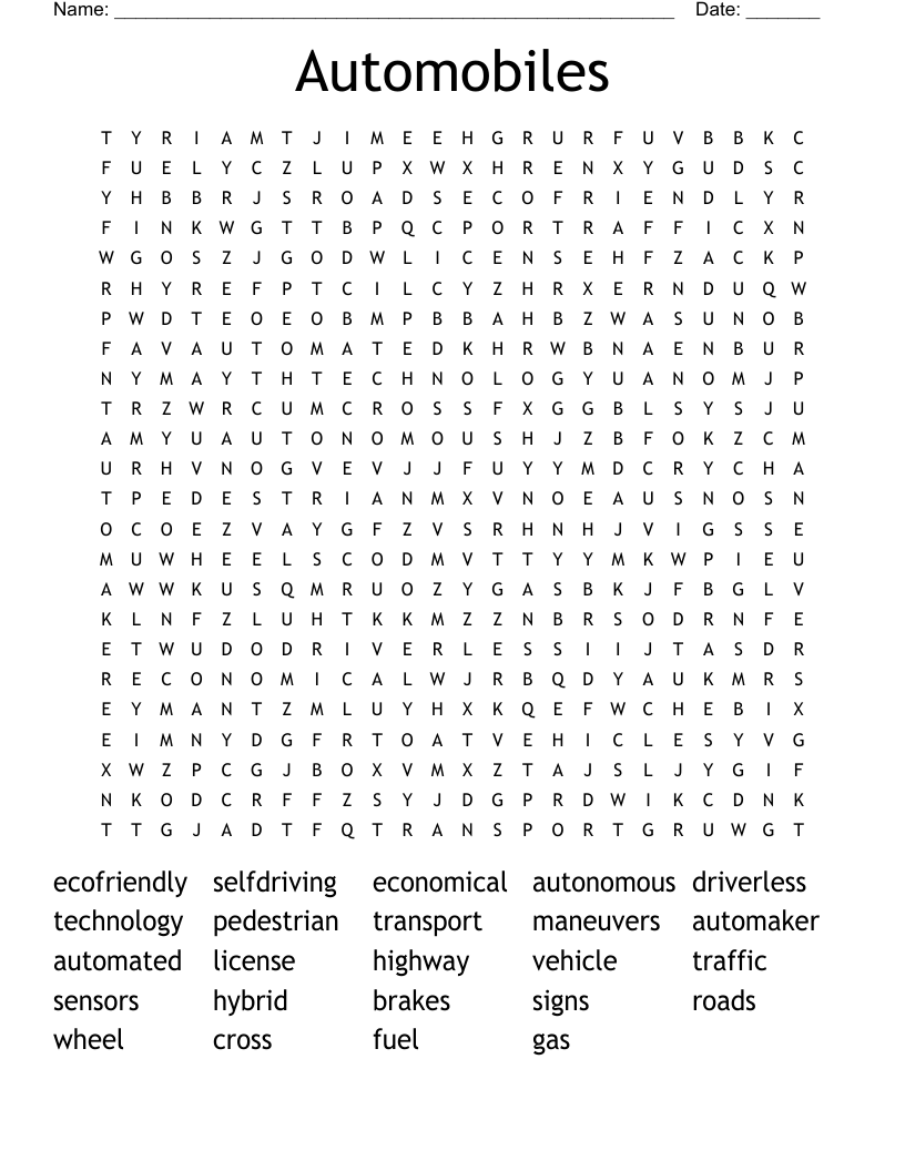 Automobiles Word Search