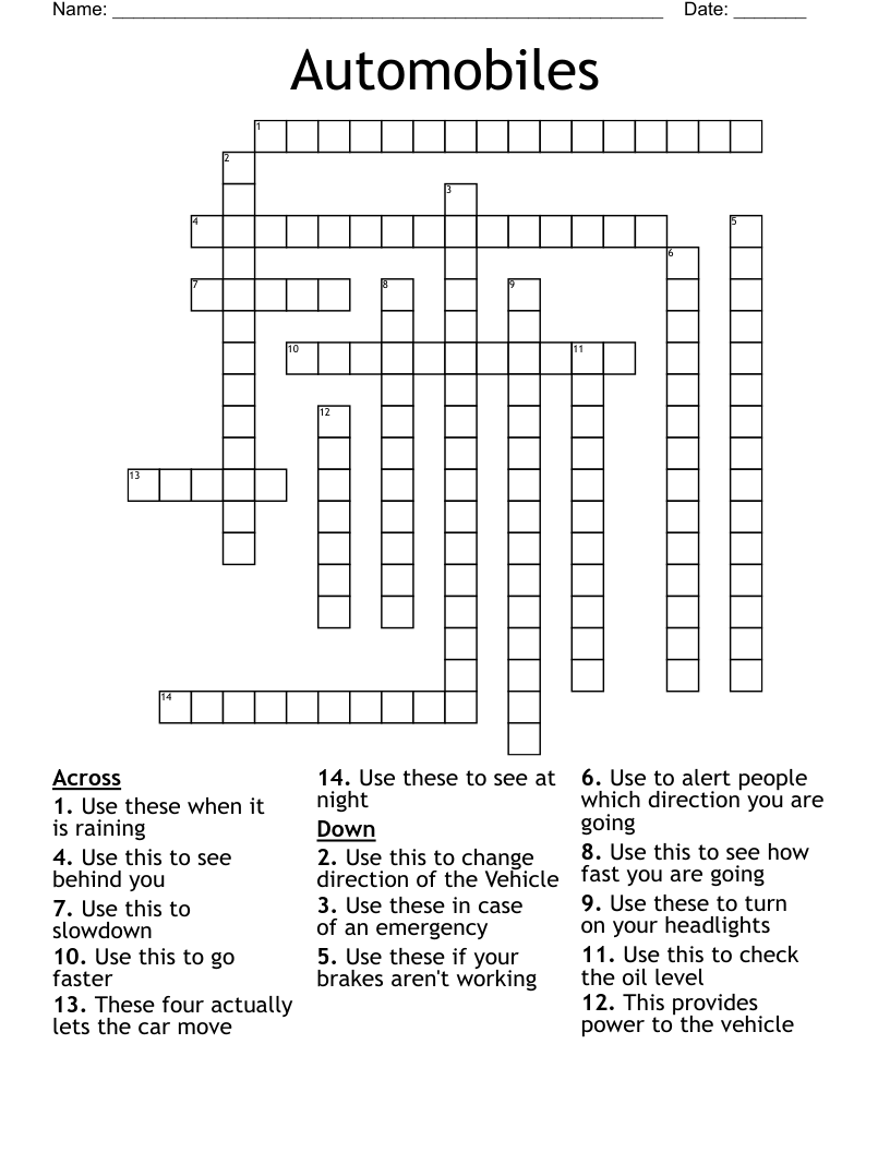 Automobiles Crossword