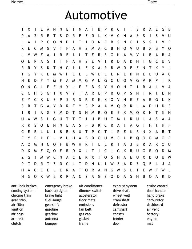 Automotive Word Search