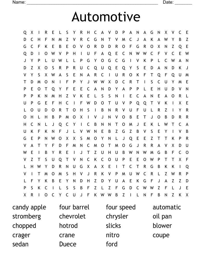 Automotive Word Search