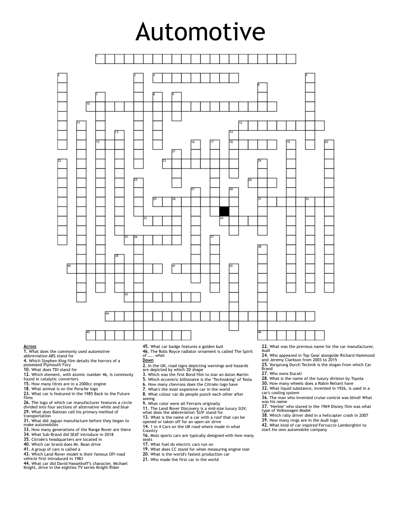 Automotive Crossword