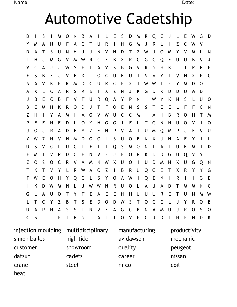 Automotive Cadetship Word Search