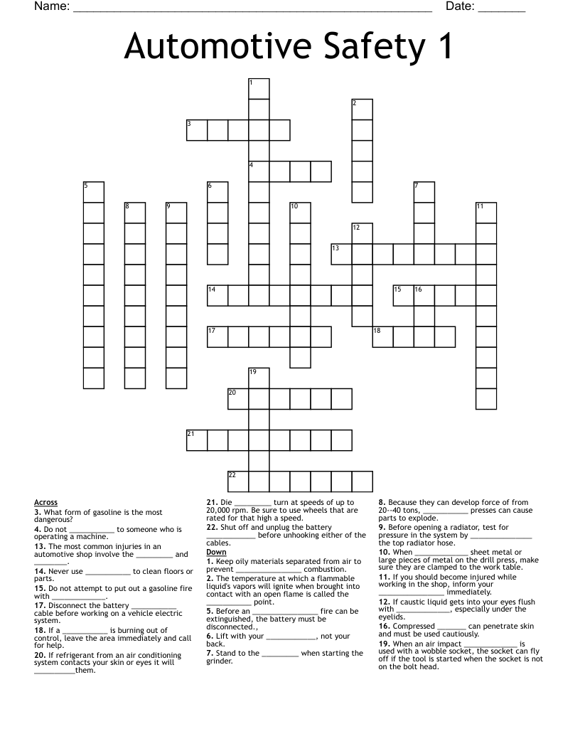 Automotive Safety 1 Crossword