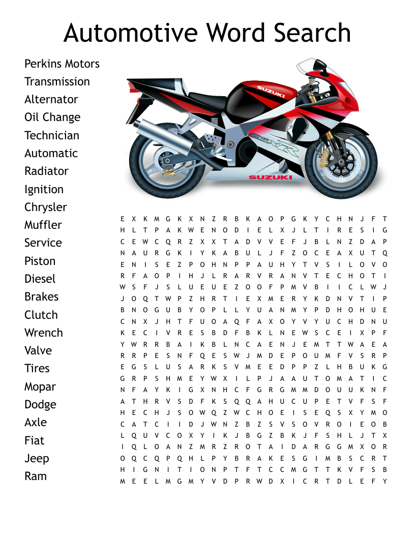Automotive Word Search