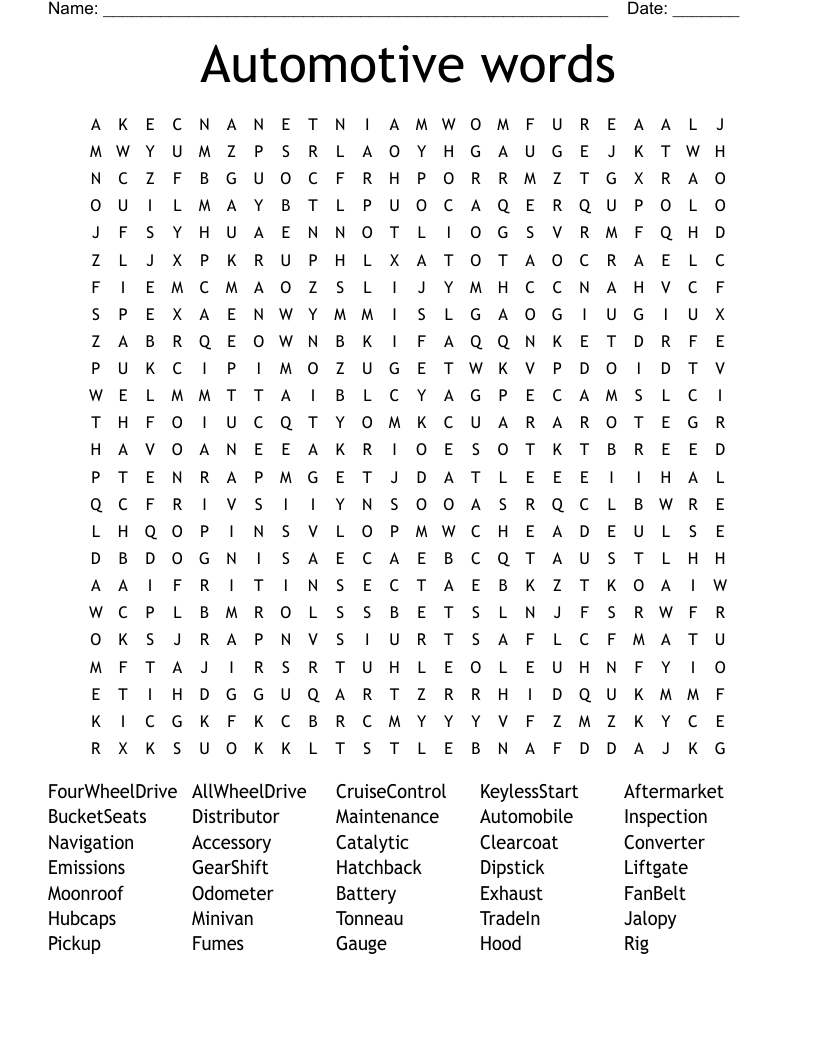 Automotive words Word Search