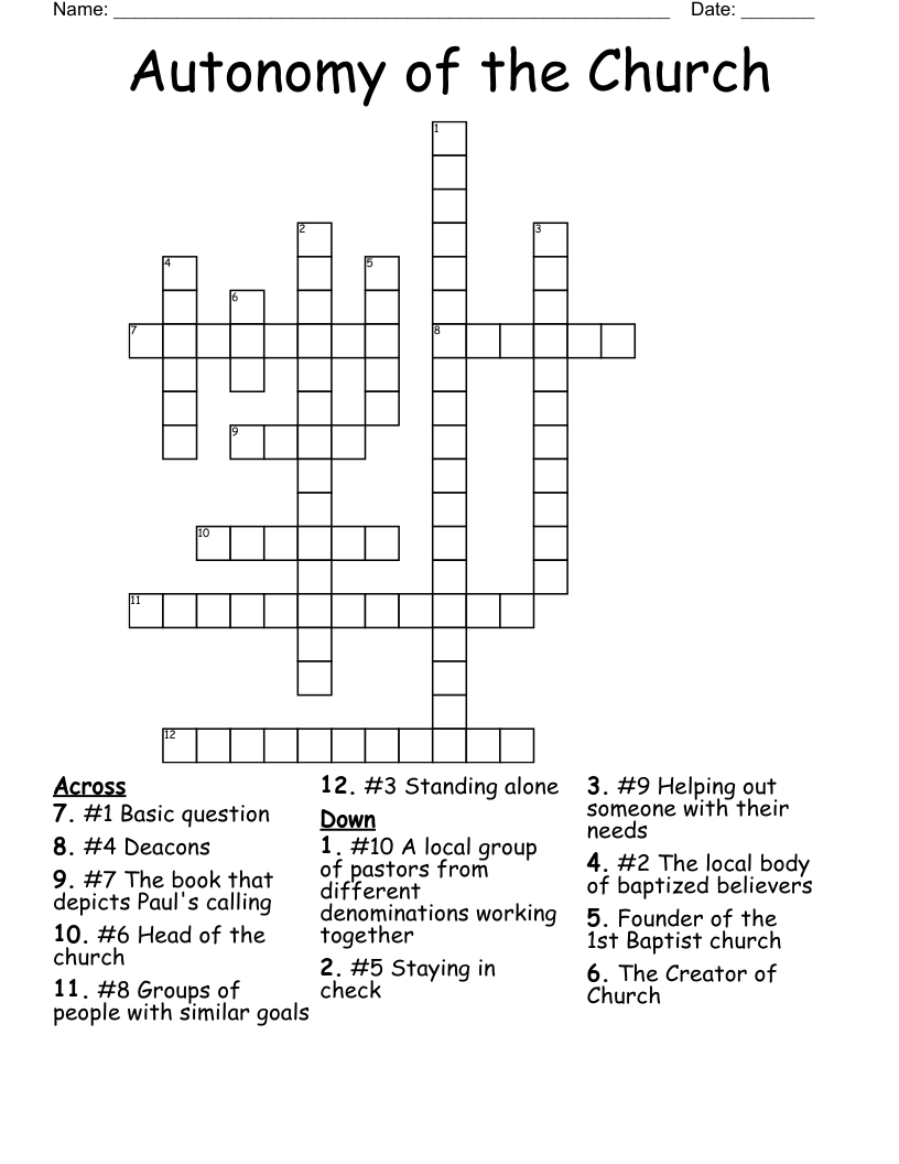 Autonomy of the Church Crossword