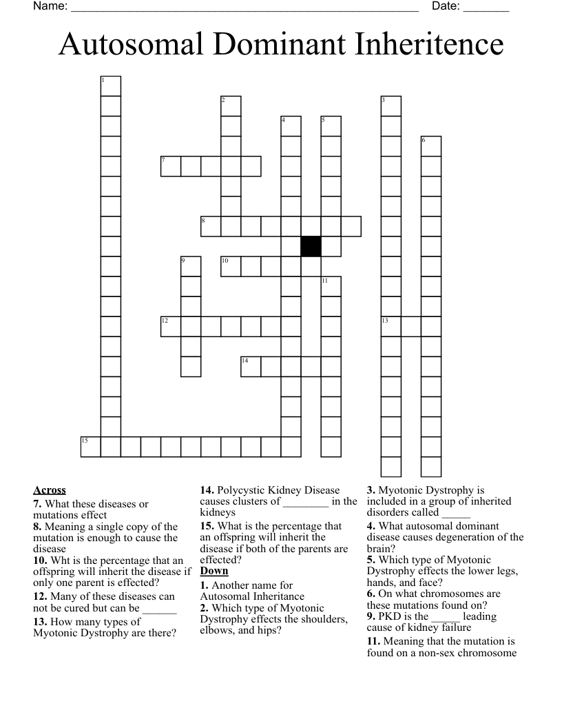 Autosomal Dominant Inheritence Crossword
