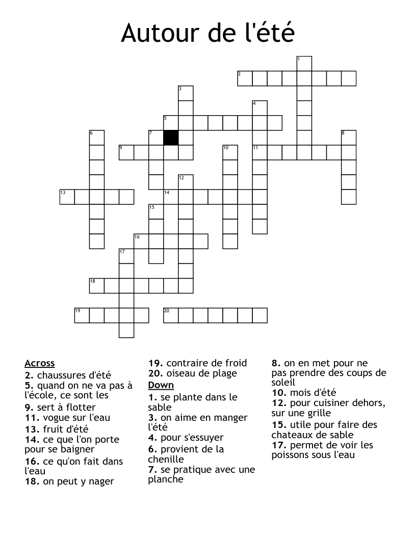 Autour de l'été Crossword