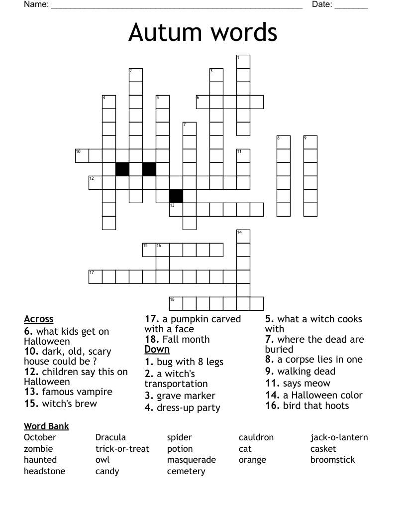 Autum words Crossword