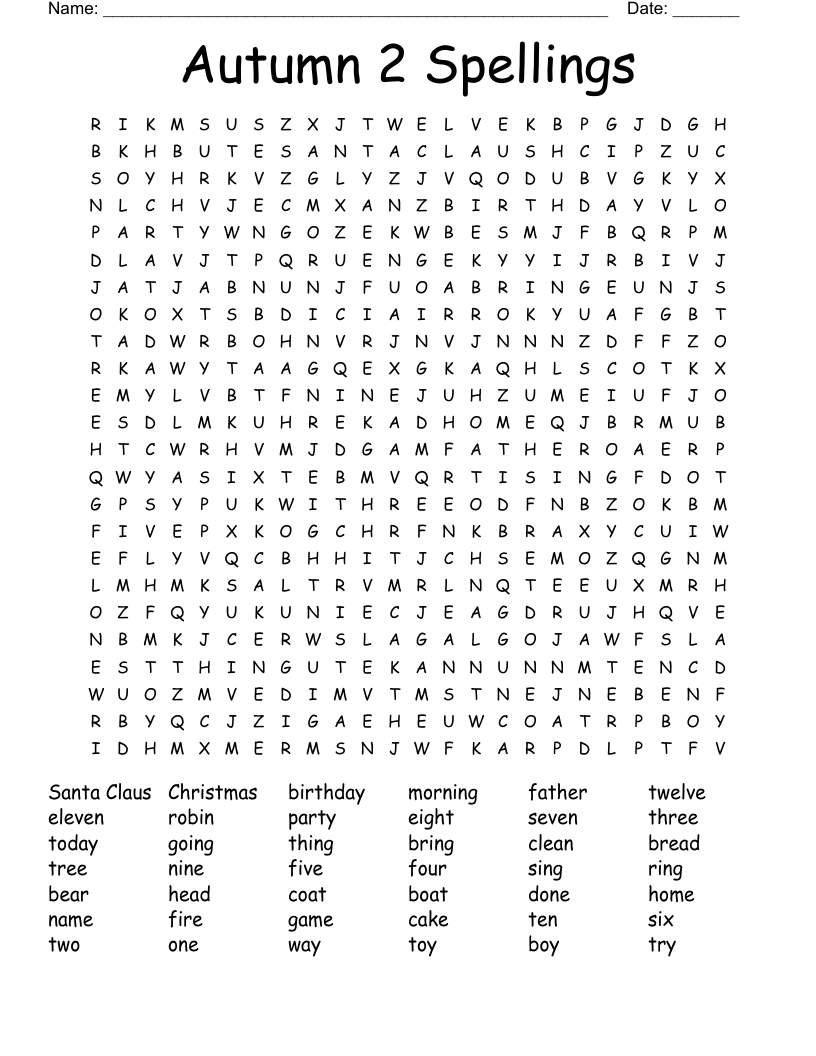 Autumn 2 Spellings Word Search