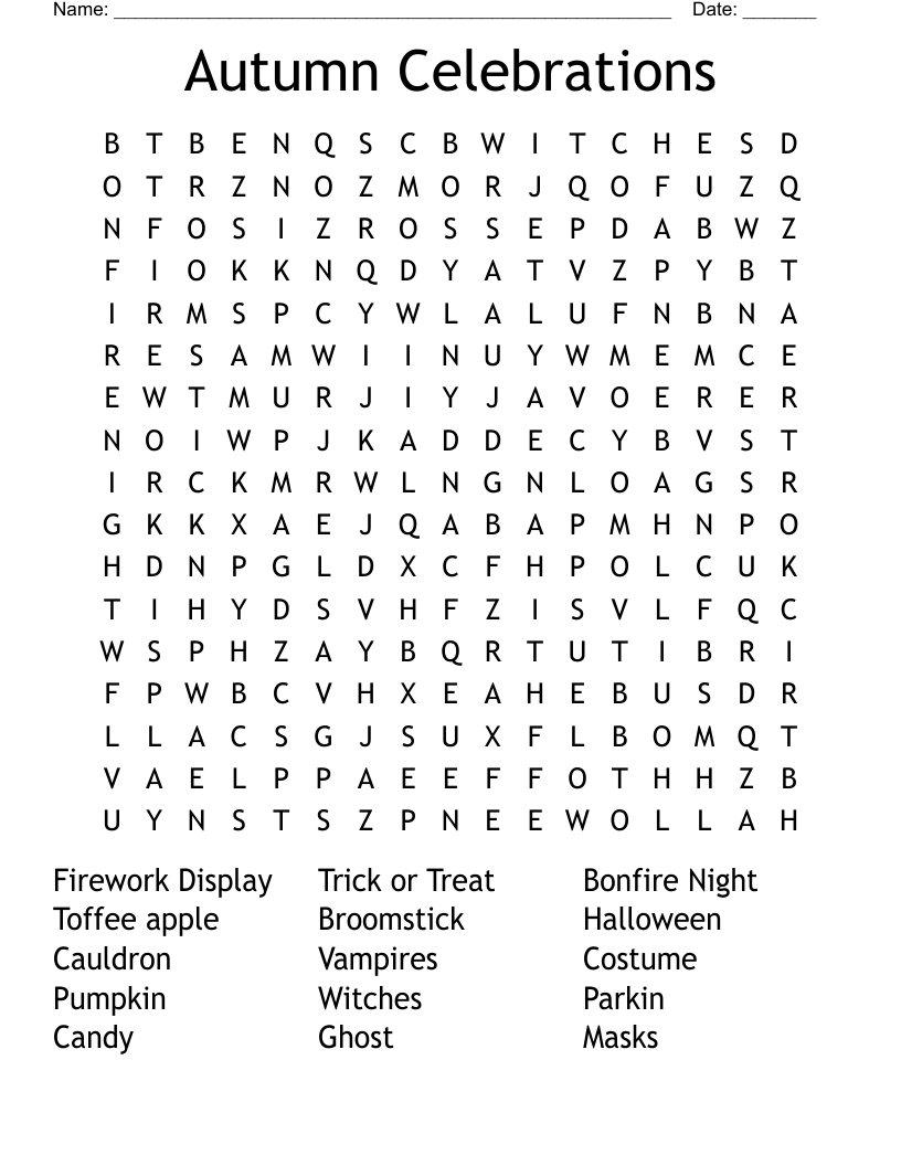 Autumn Celebrations Word Search
