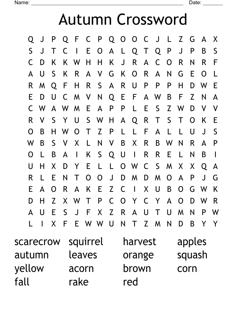 Autumn Crossword Word Search