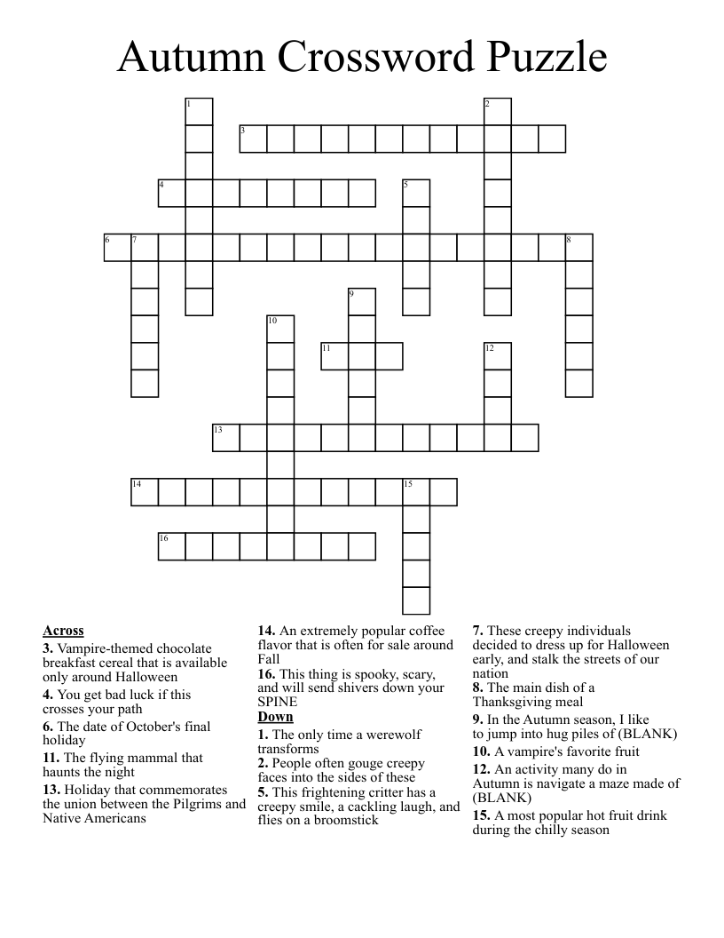 Autumn Crossword Puzzle