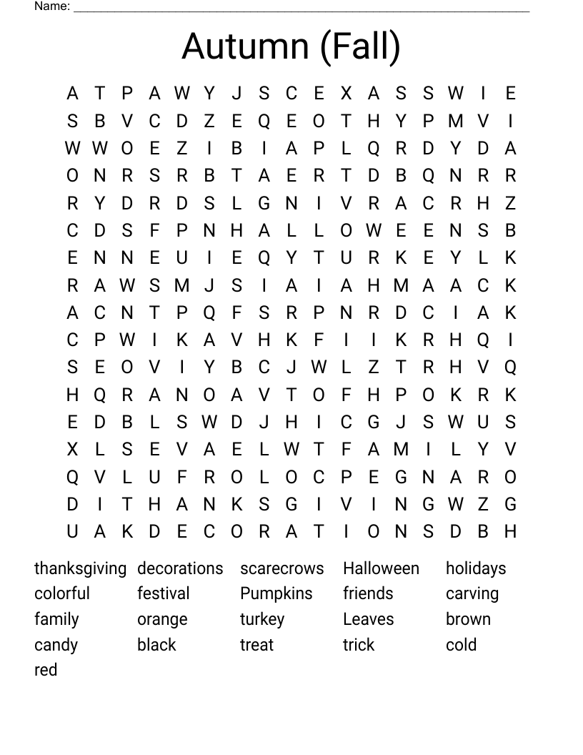 Autumn (Fall) Word Search
