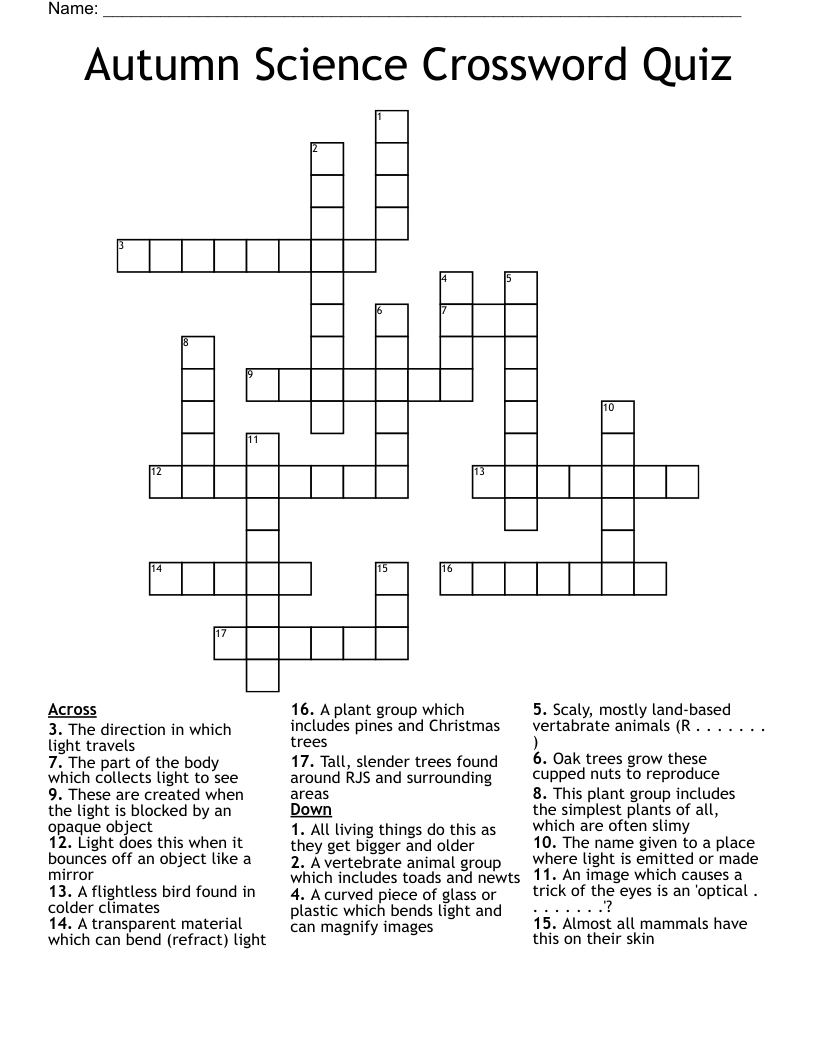 Autumn Science Crossword Quiz