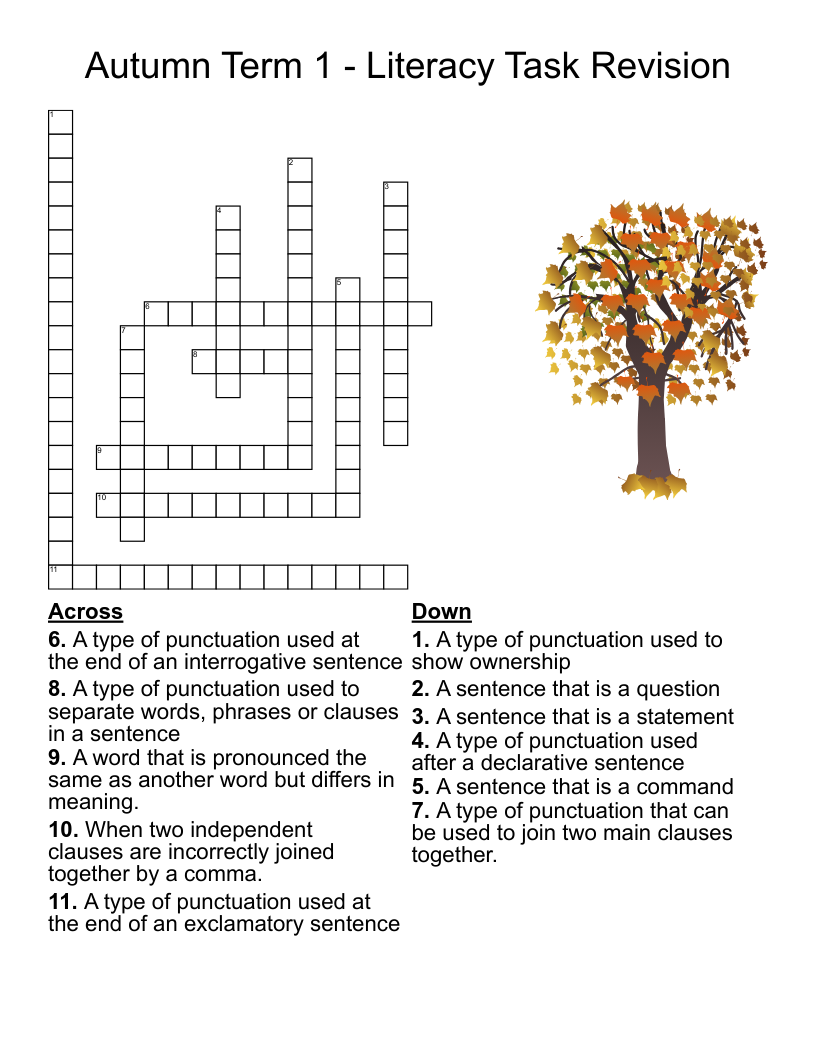 Autumn Term 1 - Literacy Task Revision Crossword