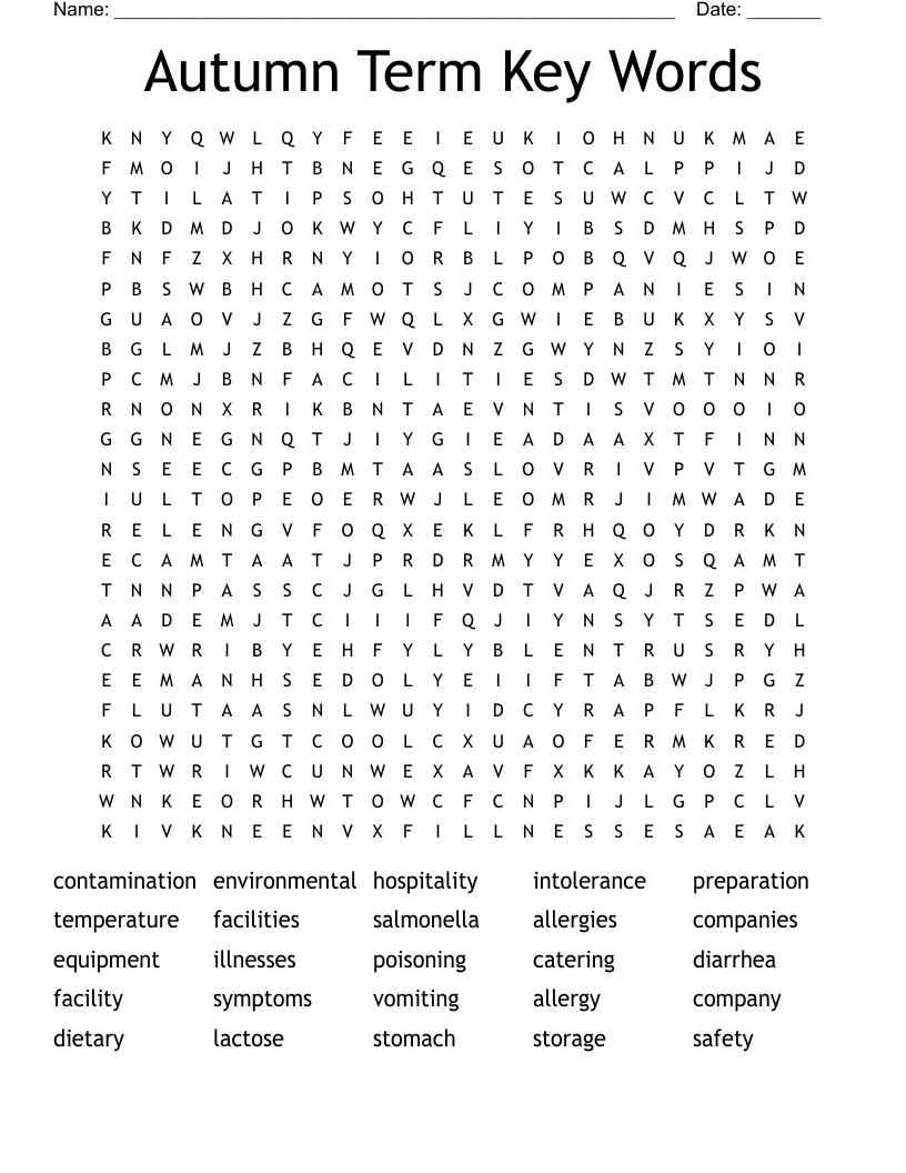 Autumn Term Key Words  Word Search