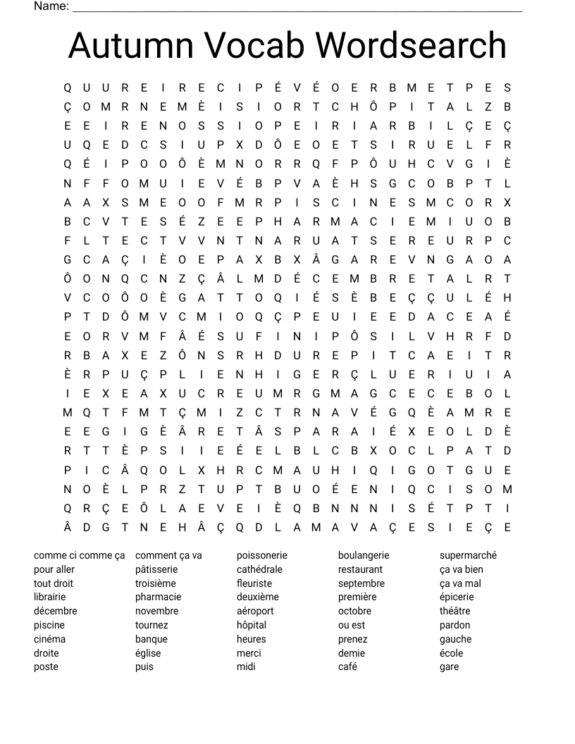 Autumn Vocab Wordsearch