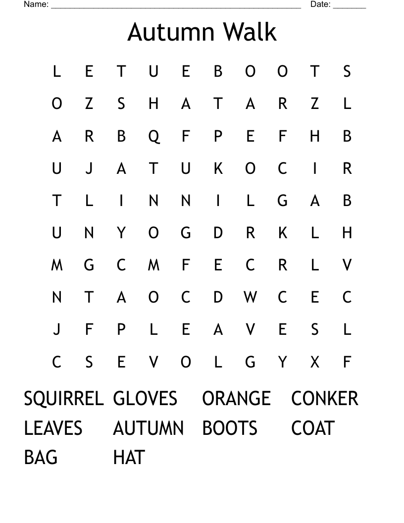 Autumn Walk Word Search