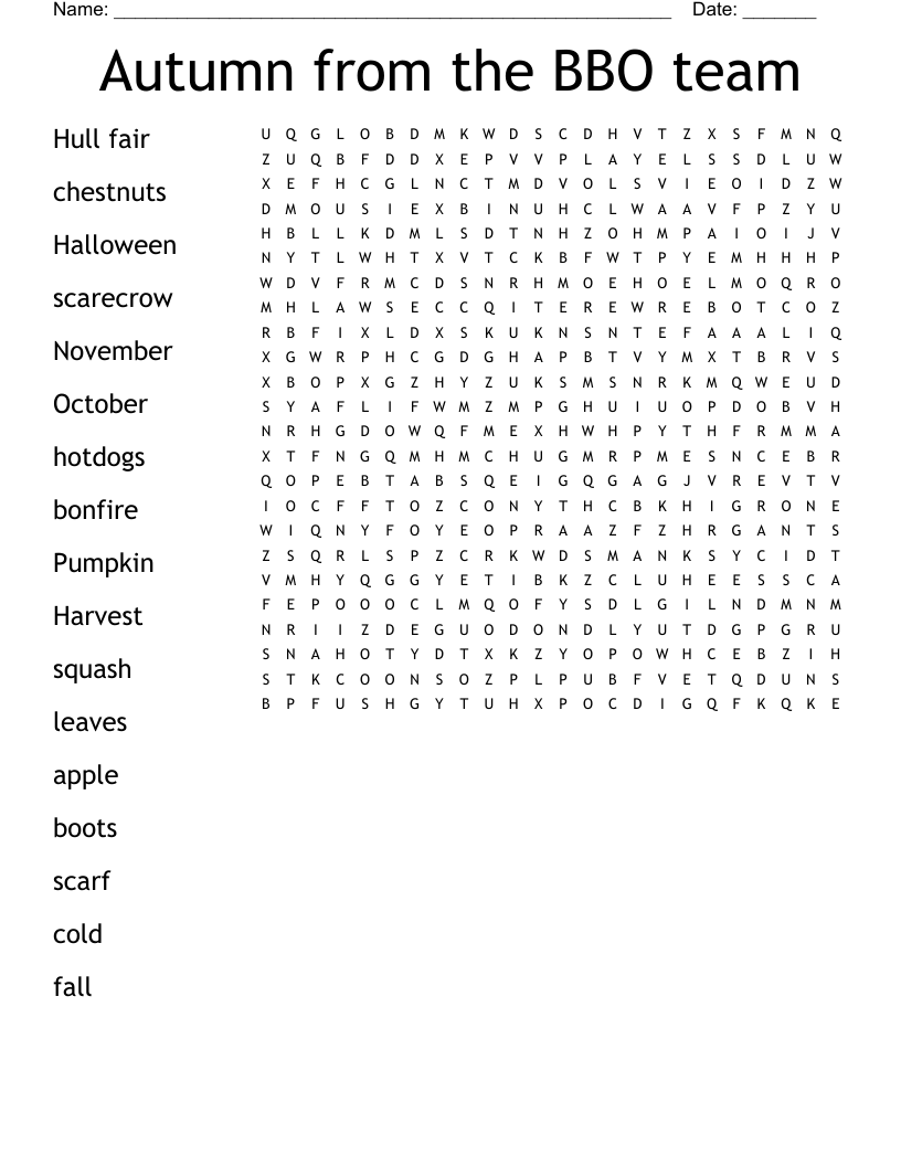 Autumn from the BBO team Word Search