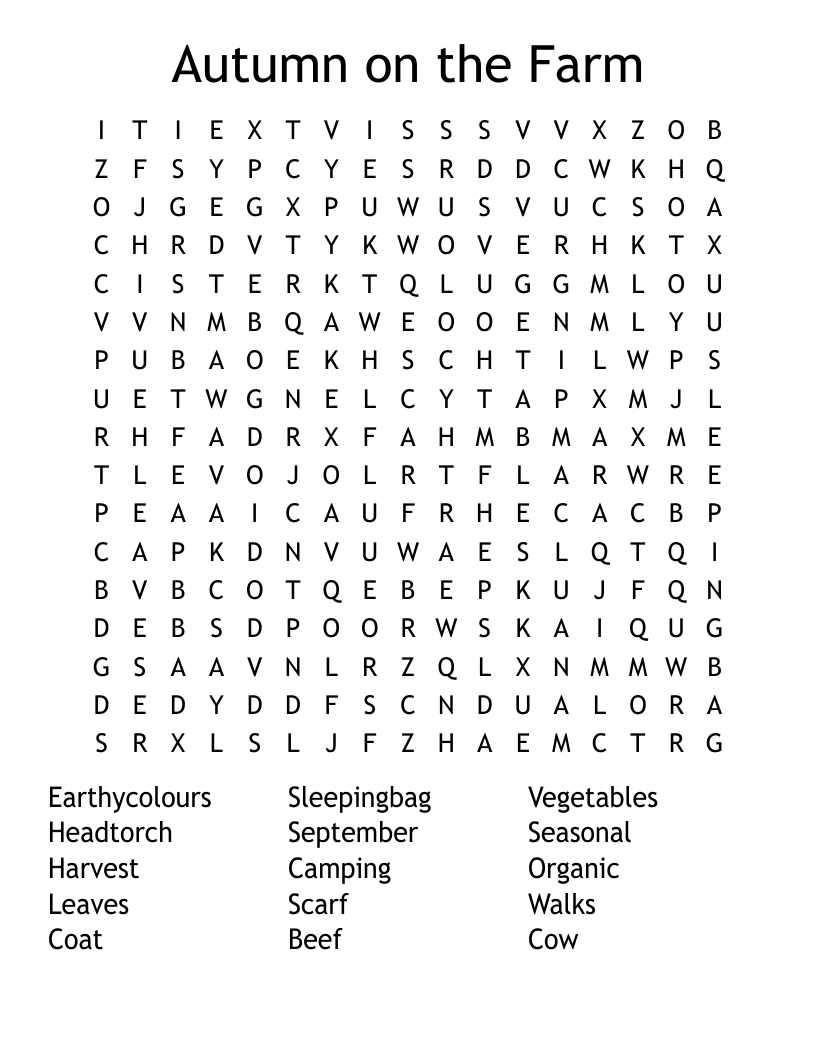 Autumn on the Farm Word Search