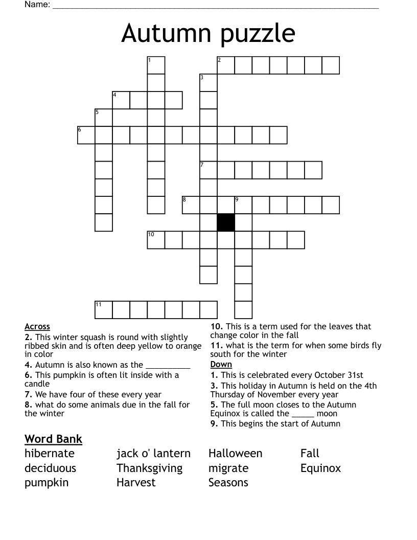 Autumn puzzle Crossword