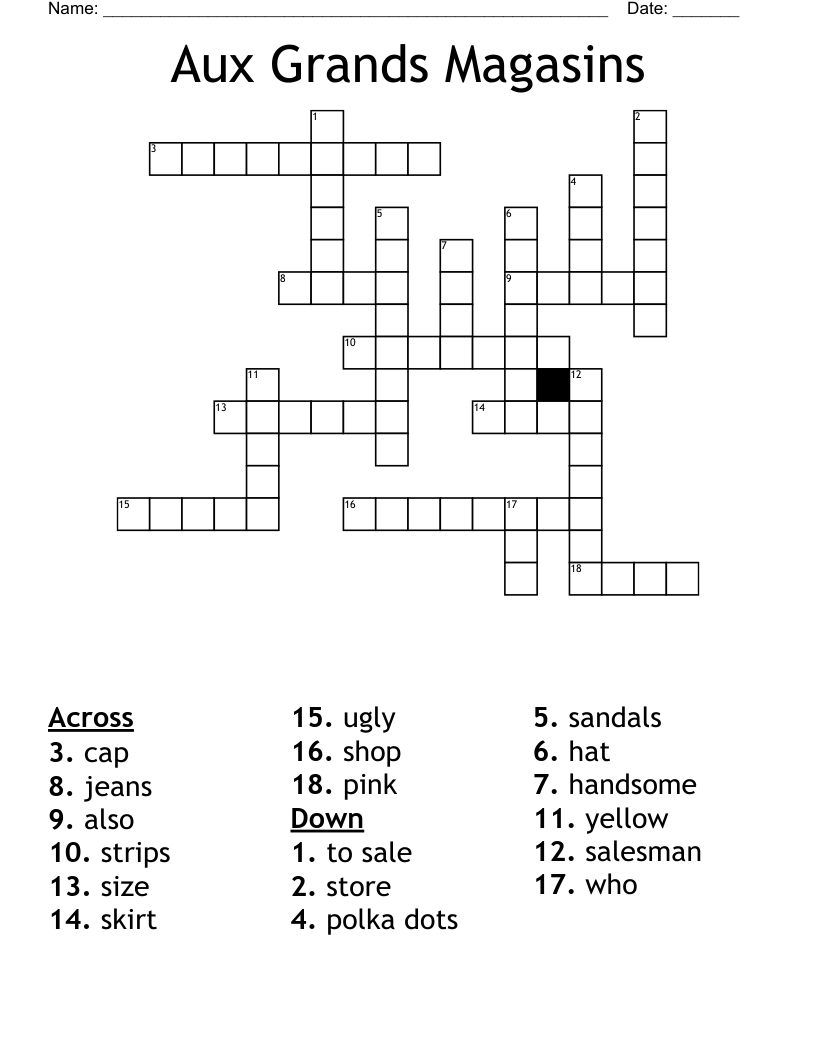 Aux Grands Magasins Crossword