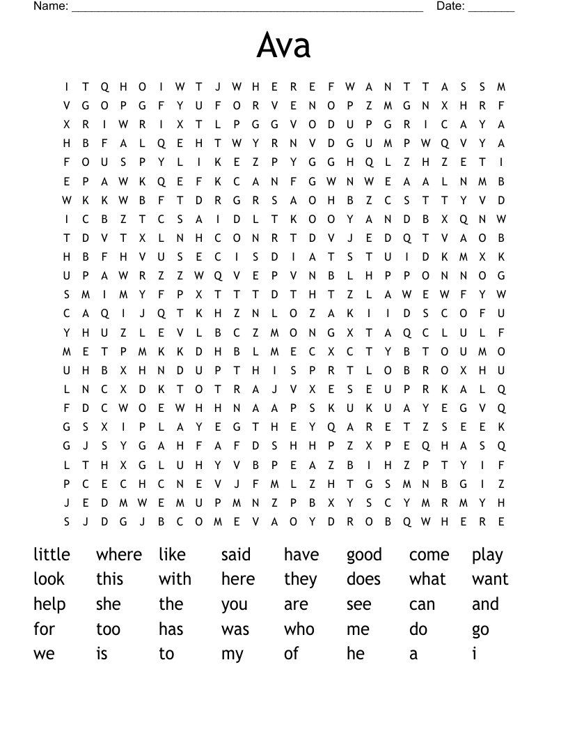 Ava Word Search