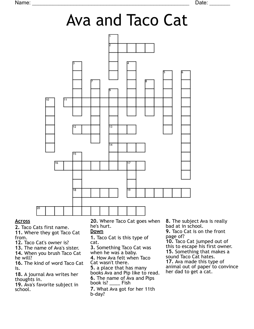 Ava and Taco Cat Crossword
