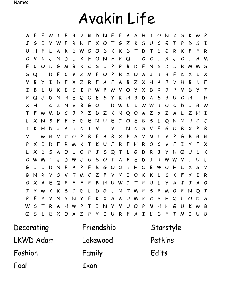 Avakin Life Word Search