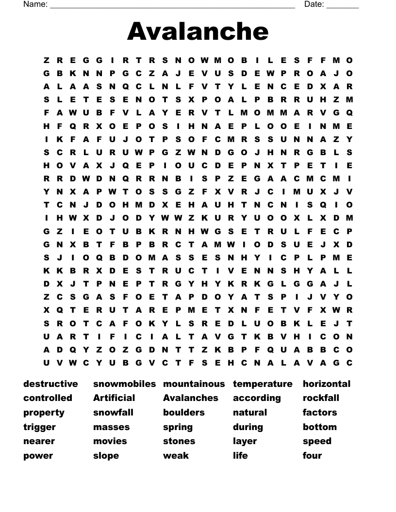 Avalanche Word Search