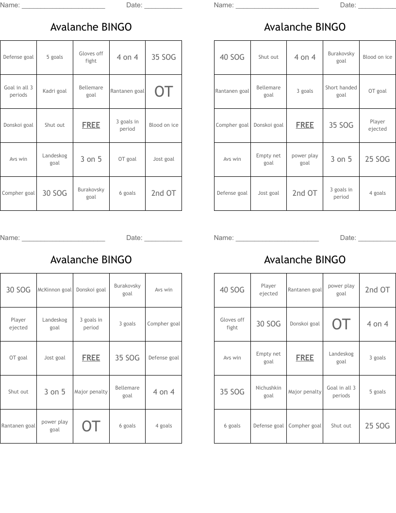 Avalanche BINGO